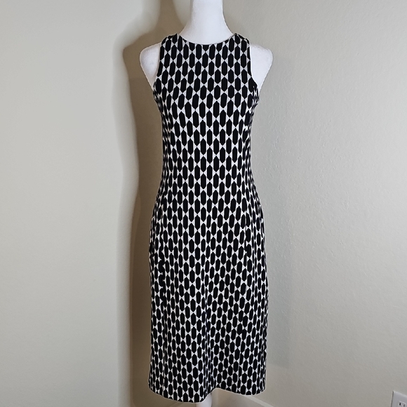 Ann Taylor Black & White Geometric Sleeveless Stretch Midi Dress Sz 6 - Picture 11 of 11